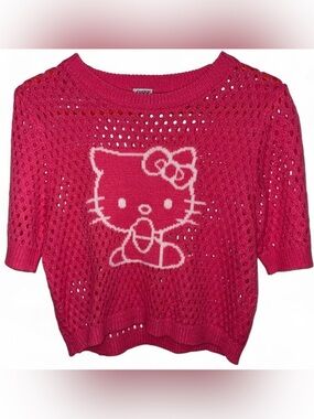 Hello Kitty Sanrio Pink Open Knit Sweater Y2K Size M